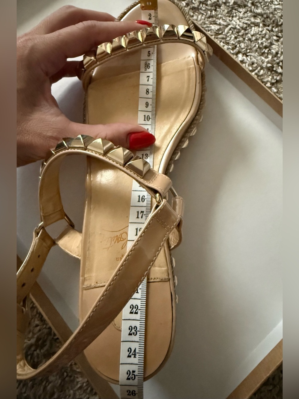 Christian Louboutin Nude Patent Leather Studded Espadrille Sandals 38 - Picture 9 of 10